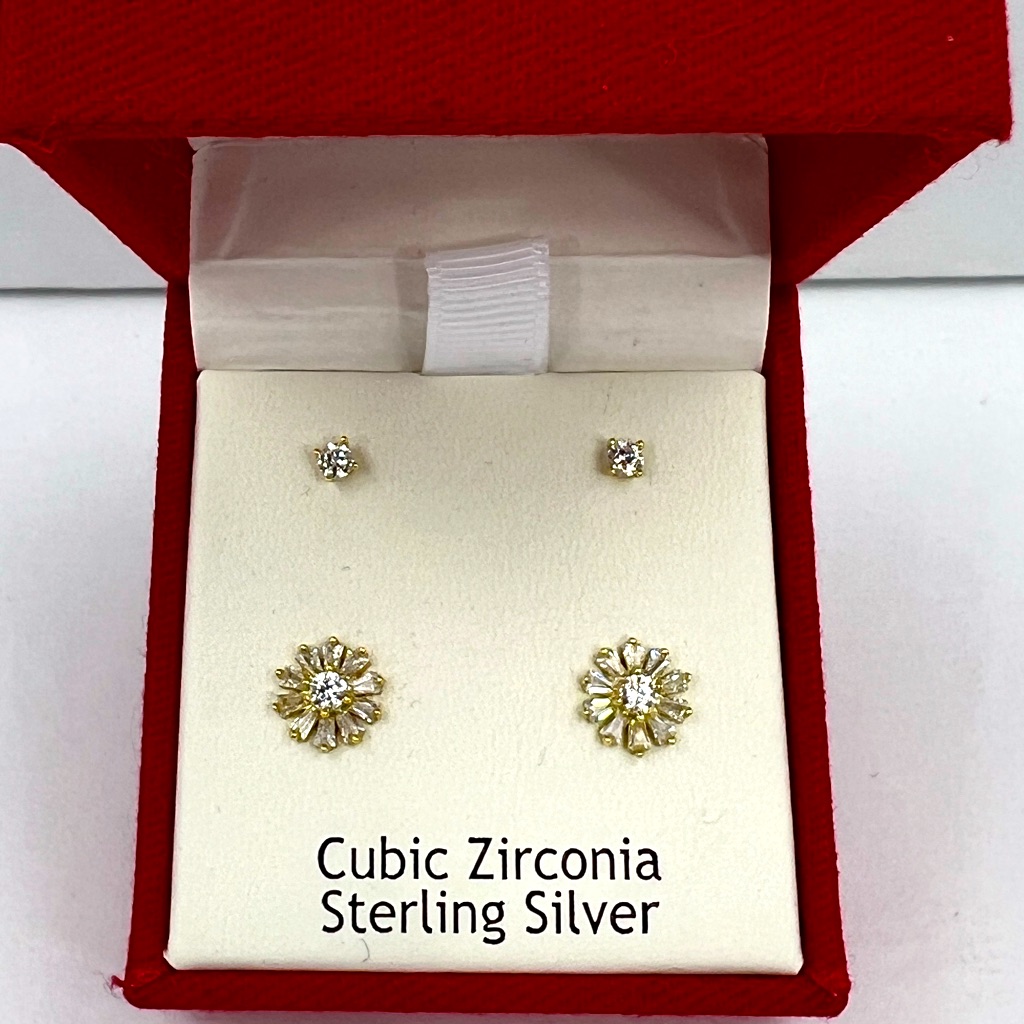 Rachel Ashwell, Sterling Silver With Cubic Zirconia 2 Stud Earrings, Gold Color